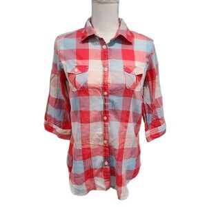 American Eagle Women's Shirt 3/4 Sleeve Button Up Favorite Fit Sizes Medium